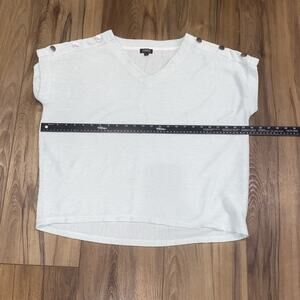 Jones New York Top Womens Size XXL Green Button Details V-Neck Short Sleeves